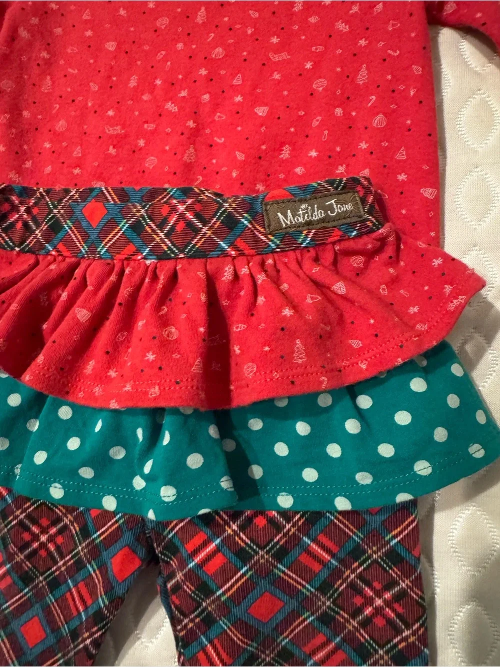Matilda Jane Santa Baby Body Suit and Leggings Red and Green 6-12 Months